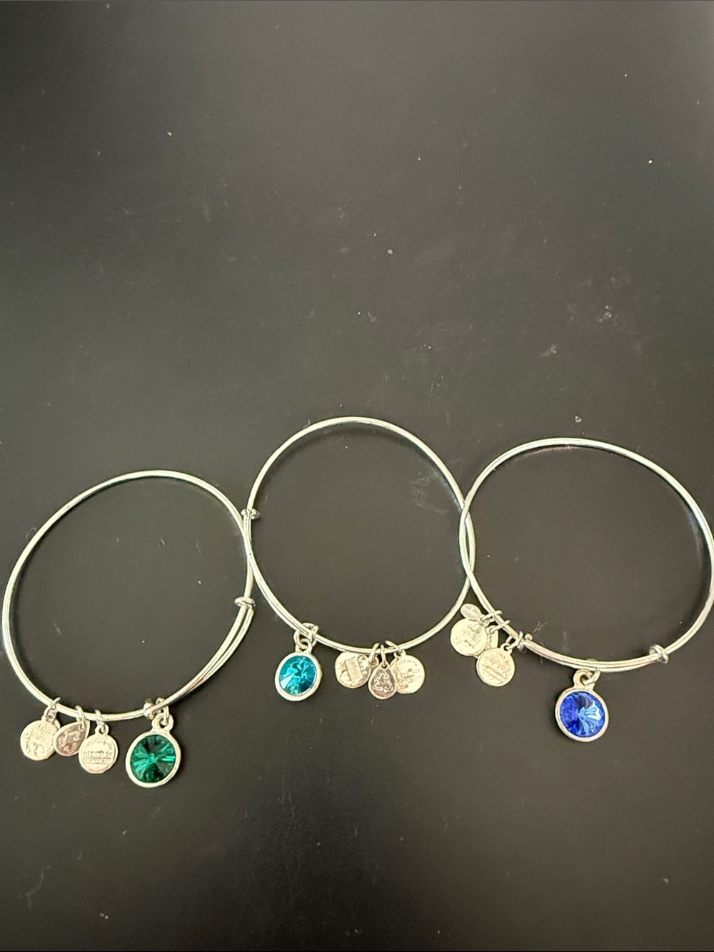 Alex & Ani sterling Silver-Tone Birthstone Bangle Bracelets - Blue, Teal, Green